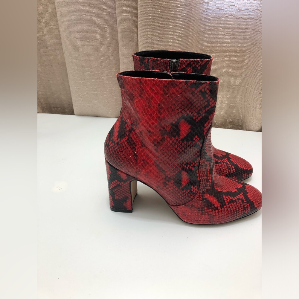 Stuart Weitzman Fifer Red Python Print Leather Bo… - image 4
